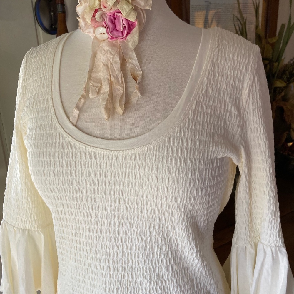 Anthropologie Cream Textured Blouse